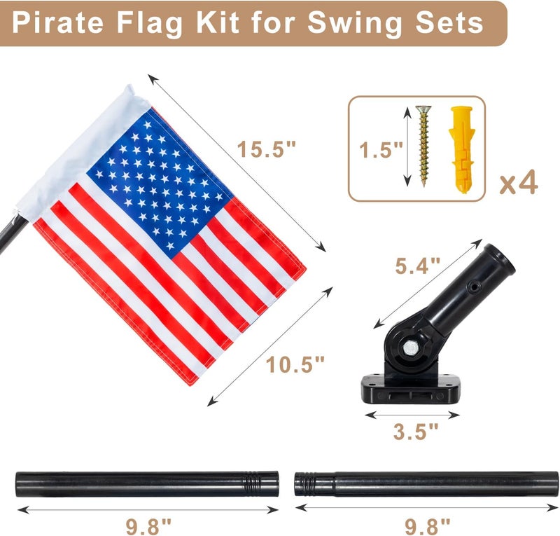 ifeolo American Flag and Pole Swing Set Accessories - Outdoor Double Sided USA Flag with Pole and Mounting Hardware, Small American Flag for Treehouse Playhouse Backyard Decorations - Image 3